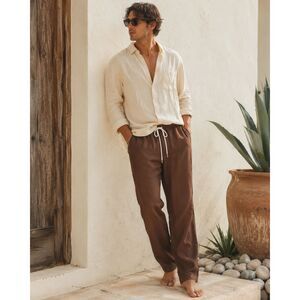 Dandy Del Mar Brown Linen Pants Trousers Mens Size XL